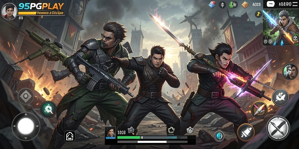 Screenshot utama 95PGPLAY menampilkan aksi pertarungan yang intens.