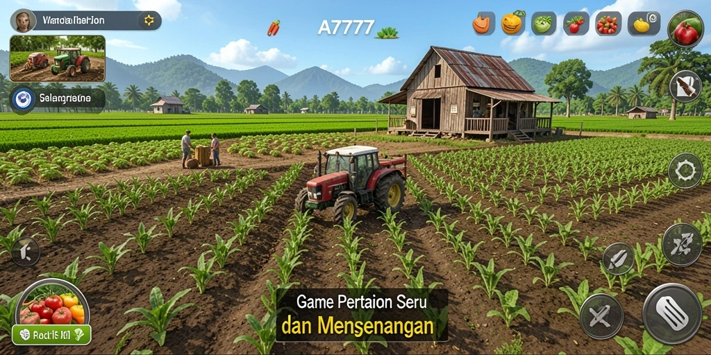 Screenshot gameplay A7777 menampilkan aktivitas bercocok tanam yang seru.