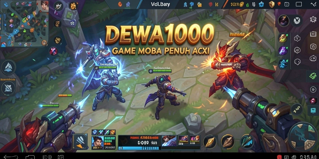 Screenshot DEWA1000 menampilkan aksi seru dalam pertempuran tim.