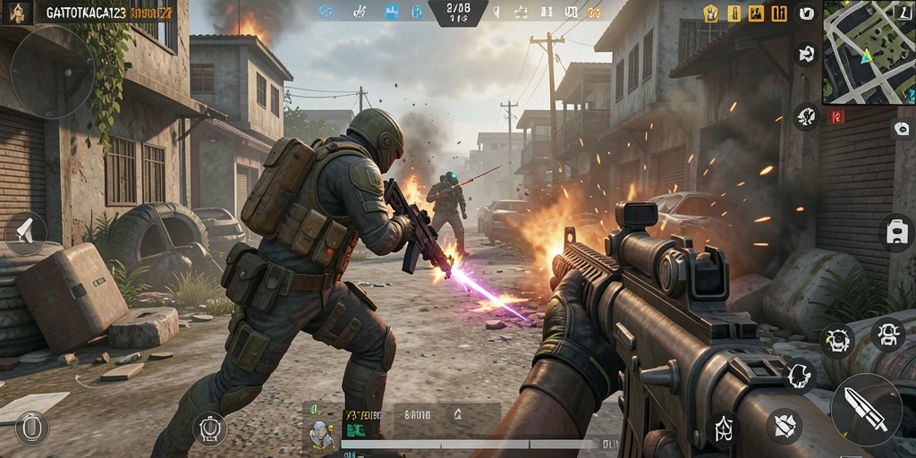 Tangkapan layar GATOTKACA123 menampilkan aksi seru dalam gameplay FPS.