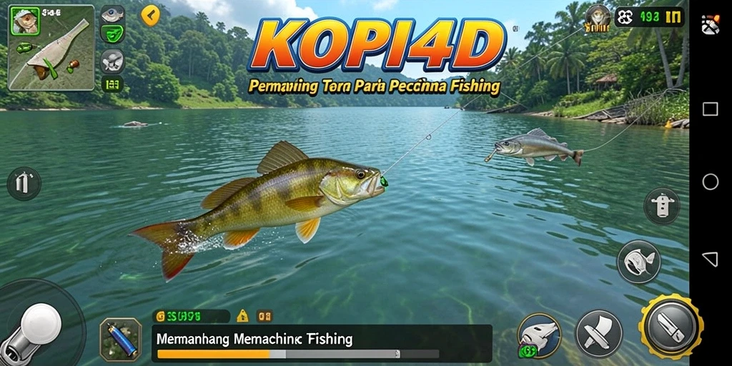 Tampilan gameplay KOPI4D yang menampilkan aksi memancing yang seru.