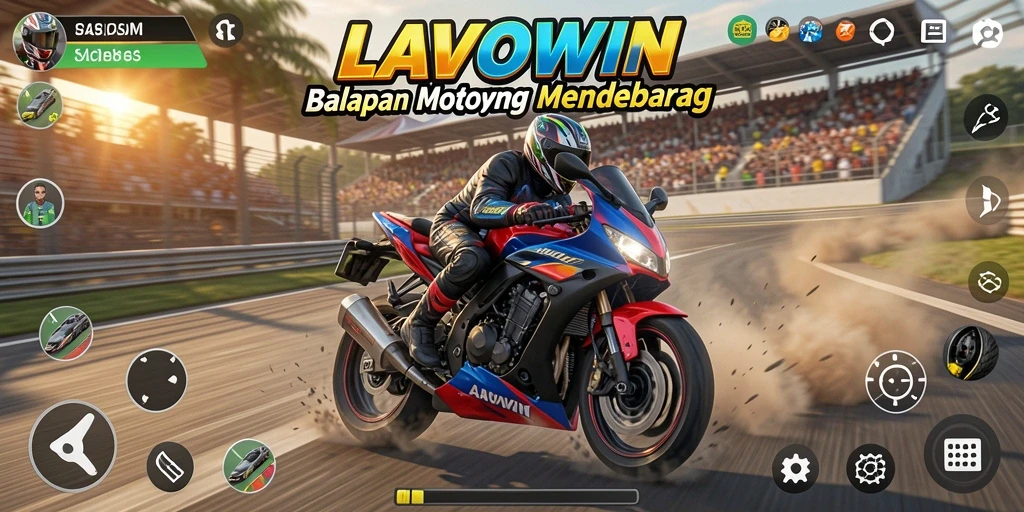 Tampilan gameplay LAVOWIN yang menegangkan dalam balapan motor.