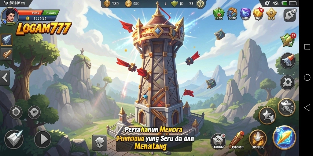 Screenshot utama LOGAM777 menampilkan aksi mendebarkan permainan Tower Defense.