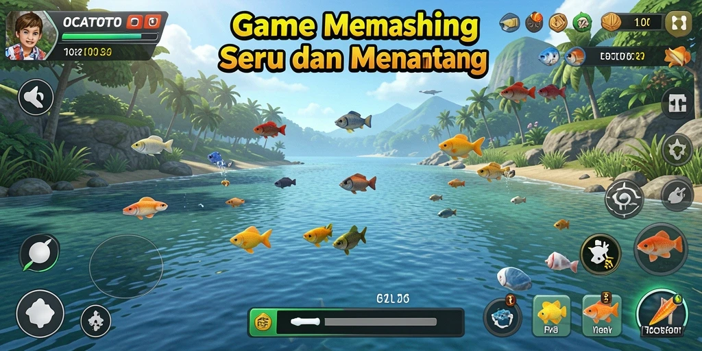 Screenshot OCATOTO menunjukkan pemain yang sedang memancing di danau.