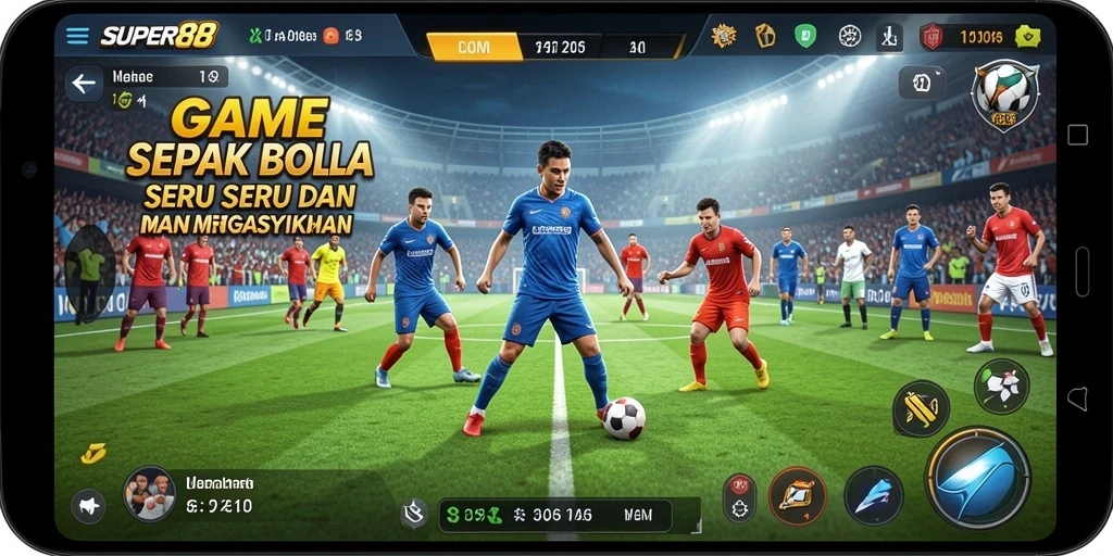 Tangkapan layar utama SUPER88 menampilkan aksi seru di lapangan sepak bola.