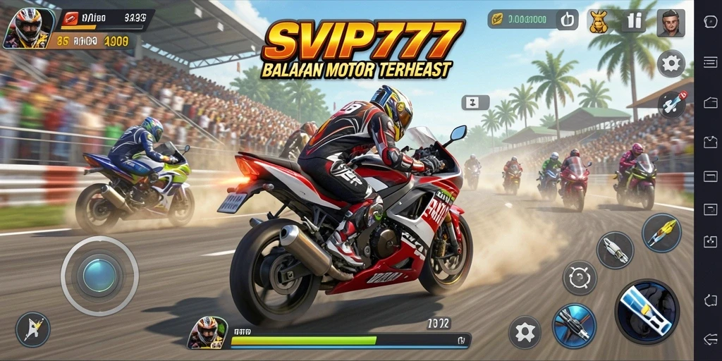 Tangkapan layar gameplay SVIP777 dengan balapan motor yang mendebarkan.
